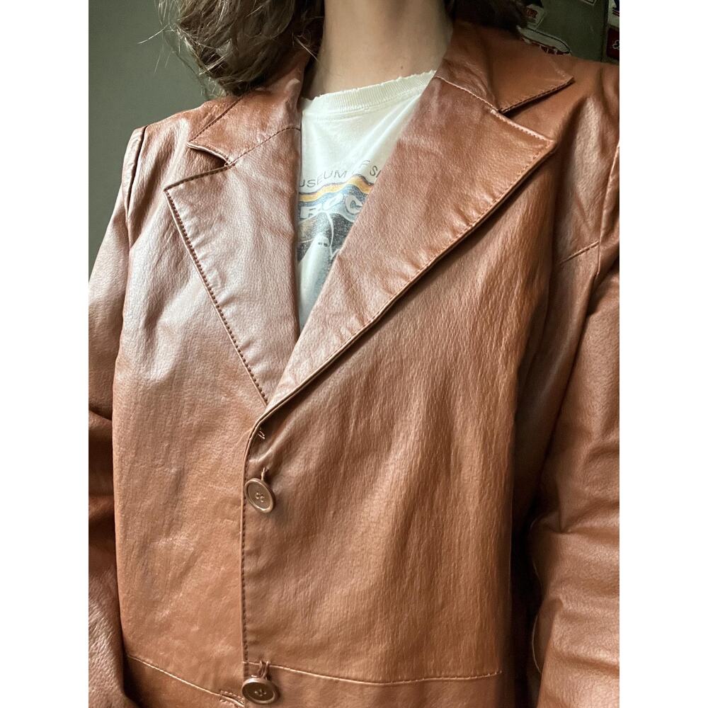 Vintage Brown Leather Blazer | Cognac Brown 3-Button Jacket | Size XL - Picture 6 of 8